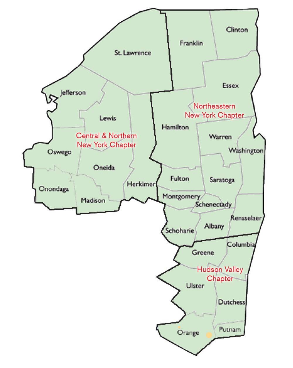 Map of counties served by Eastern New York Red Cross